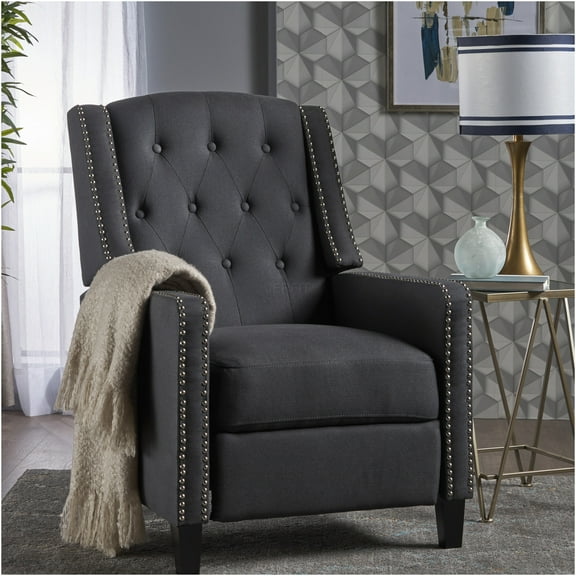 JERFIT Recliner Chair Dark Gray Fabric Push Back Reclining Armchair with Wood Legs for Living Room