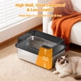 thumbnail image 5 of Stainless Steel Cat Litter Tray, 32L Extra Large Litter Box with High Detachable Enclosure, Non-Sticky Easy to Clean for All Cats, Odour-Resistant Leak-Proof 50x35x22cm - Black, 5 of 7