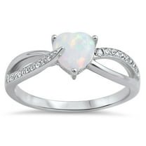CHOOSE YOUR COLOR Clear CZ White Simulated Opal Heart Promise Ring .925 Sterling Silver Band Female Size 8