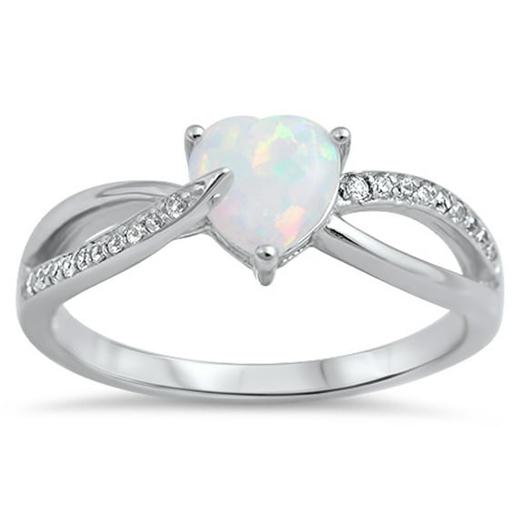 CHOOSE YOUR COLOR Clear CZ White Simulated Opal Heart Promise Ring .925 Sterling Silver Band Female Size 8