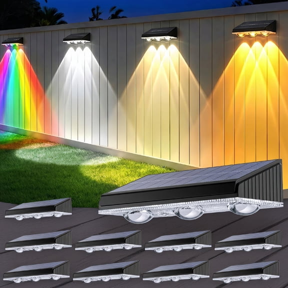 10 Pack Fence Lights Outdoor, 3-Lens LED Lights, 10 Color Modes, IP65 Waterproof for Fence/Railing/Patio