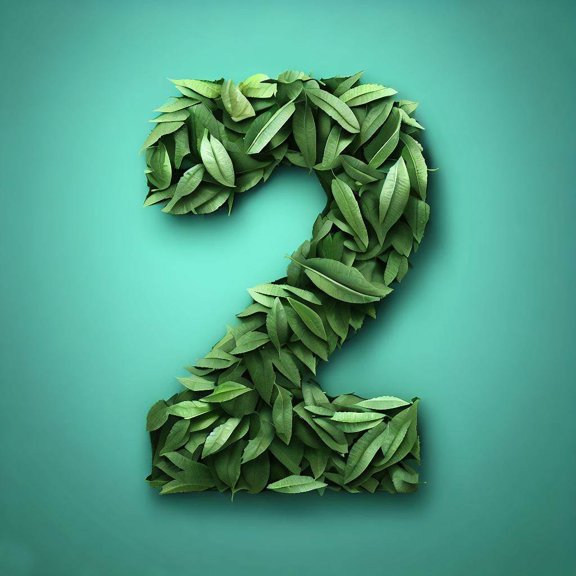 The Number Two Made of Leaves - 12" x 12" Art Print Wall Decor