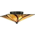 thumbnail image 2 of Tiffany Geometric 2-Light Flush Mount Ceiling Light in Valiant Bronze with Classic Patterns Glass Shades 15 inches W X 6.5 inches H Bailey Street Home, 2 of 6