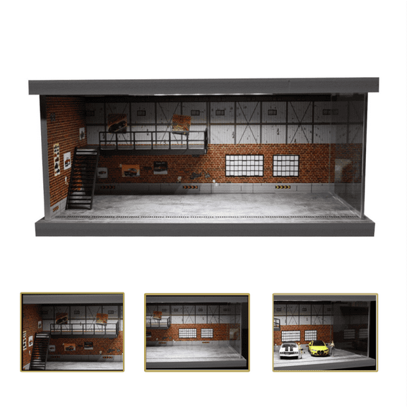Diorama 1:64 Garage Model with LED Lighting ,Parking Lot Showroom Scene Display Case,Die-Cast Car Garage Scene Display Model
