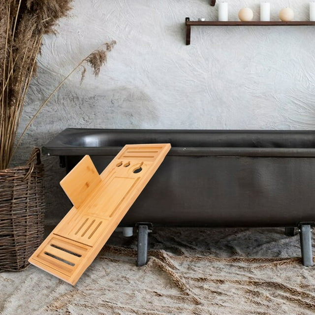 TABLZONE Bathroom Bathtub Shelf Bamboo Tray for Shower Use Adjustable Design 1Pack