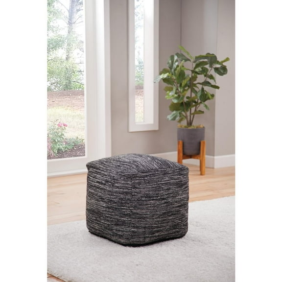 Steve Silver Omari Square Handwoven Black/ Ivory Wool Pouf