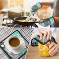 thumbnail image 4 of Black Turquoise and Gray Floral Pattern Kitchen Oven Mitt and Pot Holder Sets 2 Pcs for Baking, Cooking and Grilling, Heat Resistant Up To 392 °F, 4 of 7