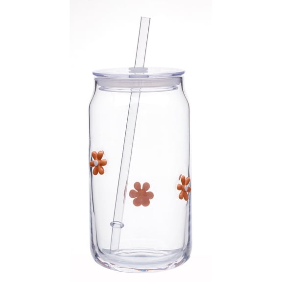 Mainstays Flower Charms Can-Shaped Glass Sipper, Clear, 17 oz