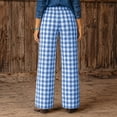 thumbnail image 6 of KDDYLITQ Palazzo Pants for Women Drawstring Elastic Waisted Gingham Plaid Lounge Bottoms Wide Leg Fall Fashion Work Casual Vocation Pants with Pockets Blue S, 6 of 6