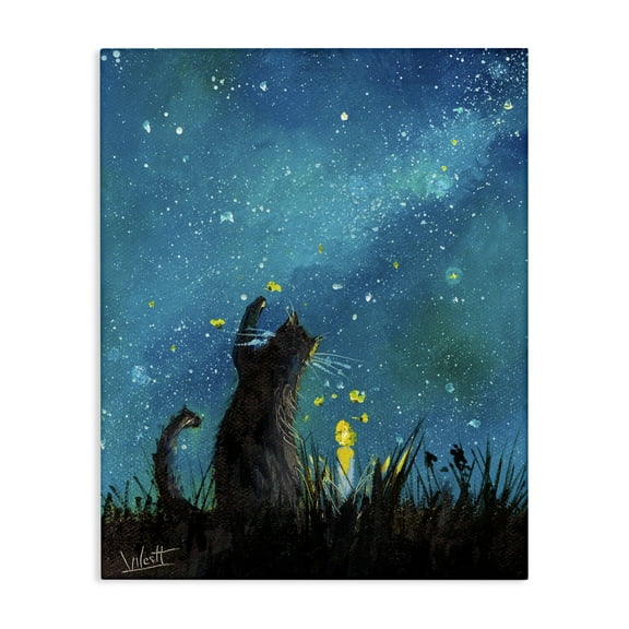 Stupell Industries Cat Playing Under Stars Astrology & Stars Painting Wrapped Canvas Art Print Wall Art, 16 x 20