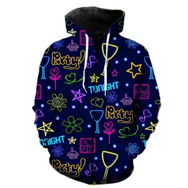 Sudadera con capucha y cremallera para hombre, de manga larga, con barra luminosa, estilo primaveral, estilo urbano divertido y de gran tamaño, estilo Harajuku con estampado 3D, informal y genial para