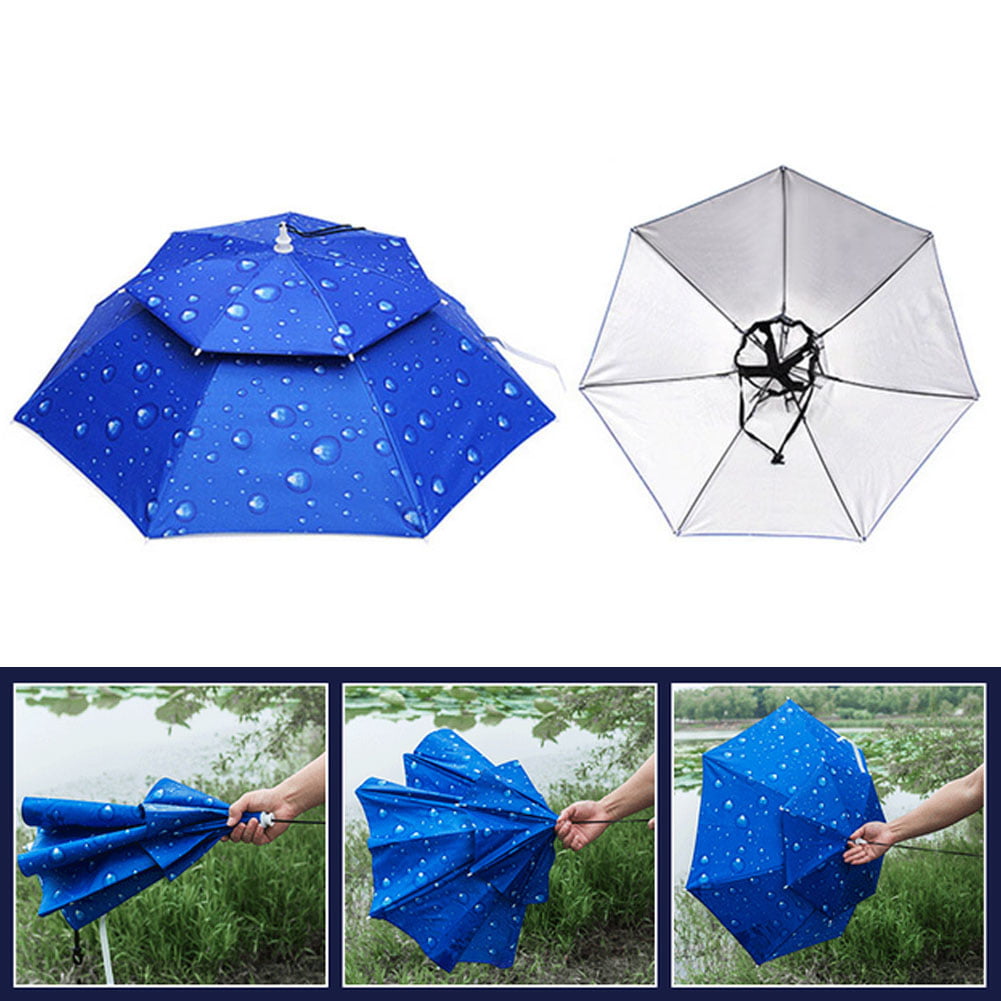 Outdoor Fishing Travel Foldable Waterproof Anti-UV Sun Rain Umbrella Hat Cap US 