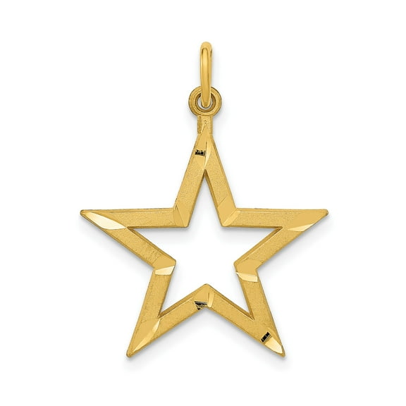 10k Yellow Gold Open Star Pendant for Women or Unisex, Textured and Polished Finish, Spiritual Necklace Charm Symbolizing Hope, Guidance, Minimalist Fashion Jewelry