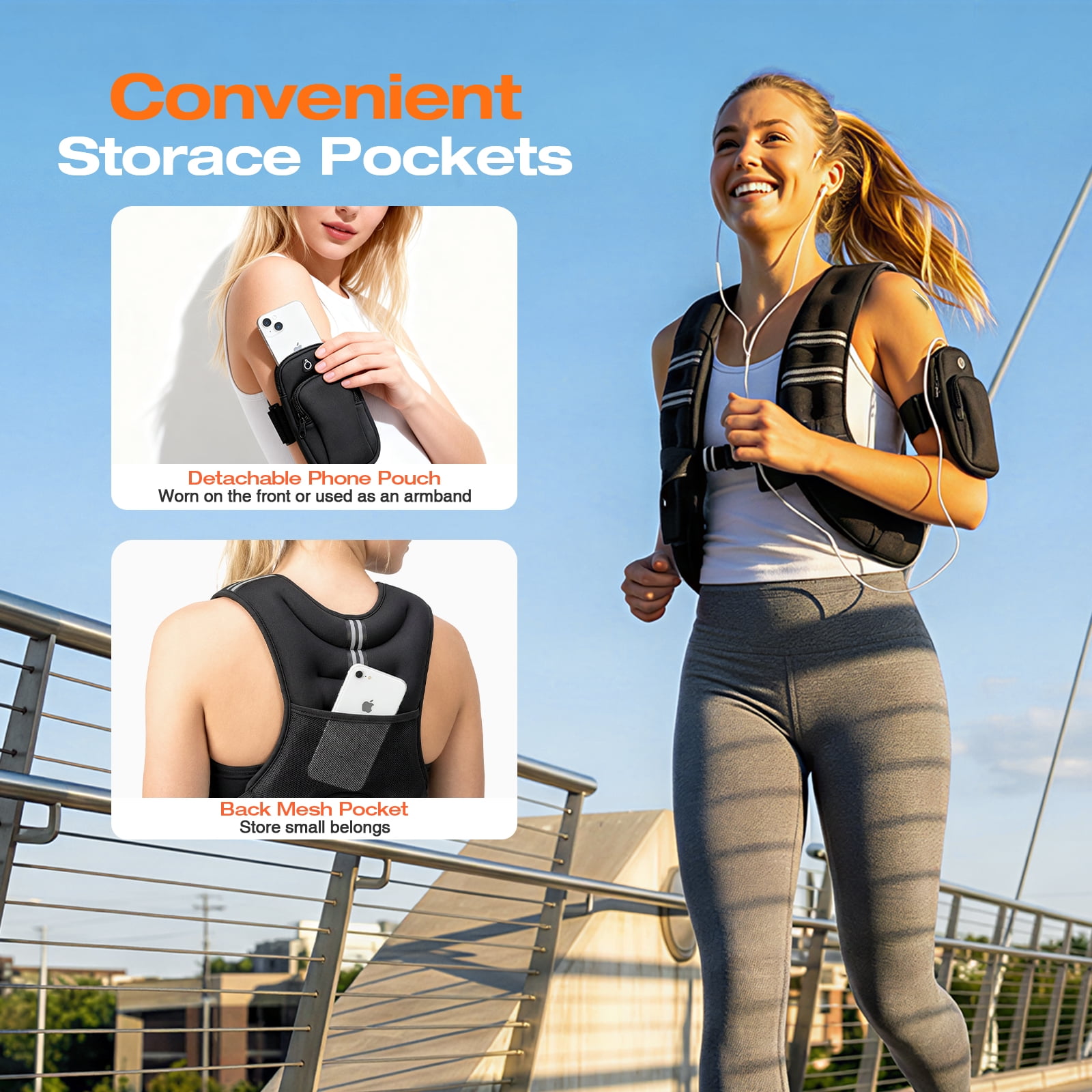 12lb Weighted Vest for Men Women, Training Weighted Vests with Adjustable Straps, Reflective Detailing & Phone Armband for Running, Workout, Home Gym, Muscle Building, Strength Training & Weight Loss