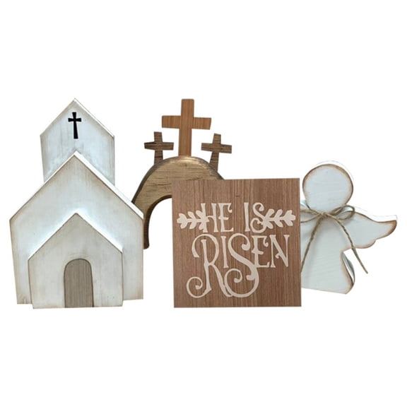 Easter Decoration for Home Wooden Easter Tomb Church Angel Sign Easter Ornament Gifts Happy Easter Party Decoration