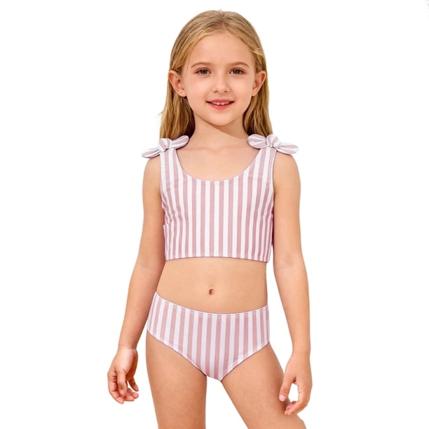 Niñas Pequeñas Traje de Baño de Verano Impreso de Cuerpo Dividido Conjunto de Dos Piezas para las Vacaciones de Natación en el Interior de la Playa