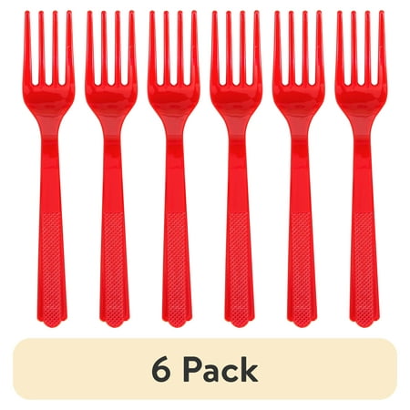 (6 pack) Disposable Plastic Forks Red 24 Count by Way To Celebrate