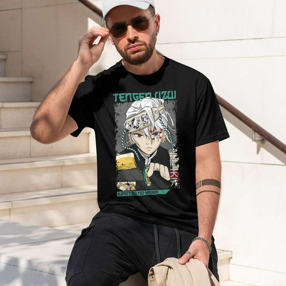 Anime Demon Slayer Shirt Mens Shirts Print T-Shirts Cosplay Shirts Fashion Casual Shirt Black -Small