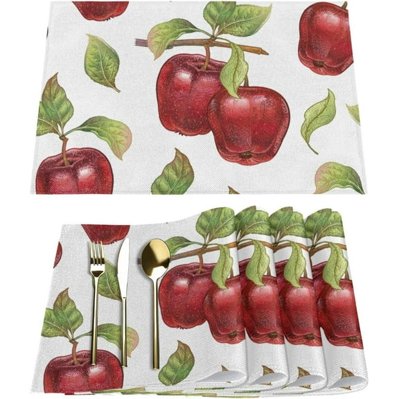 Summer Apples Placemats Set of 6 Washable Kitchen Dining Table Mats 12 x 18 Inch Modern Cloth Place Mats Non-Slip Heat Resistant Placemats for Home Farmhouse Kitchen Dinner Party Decor