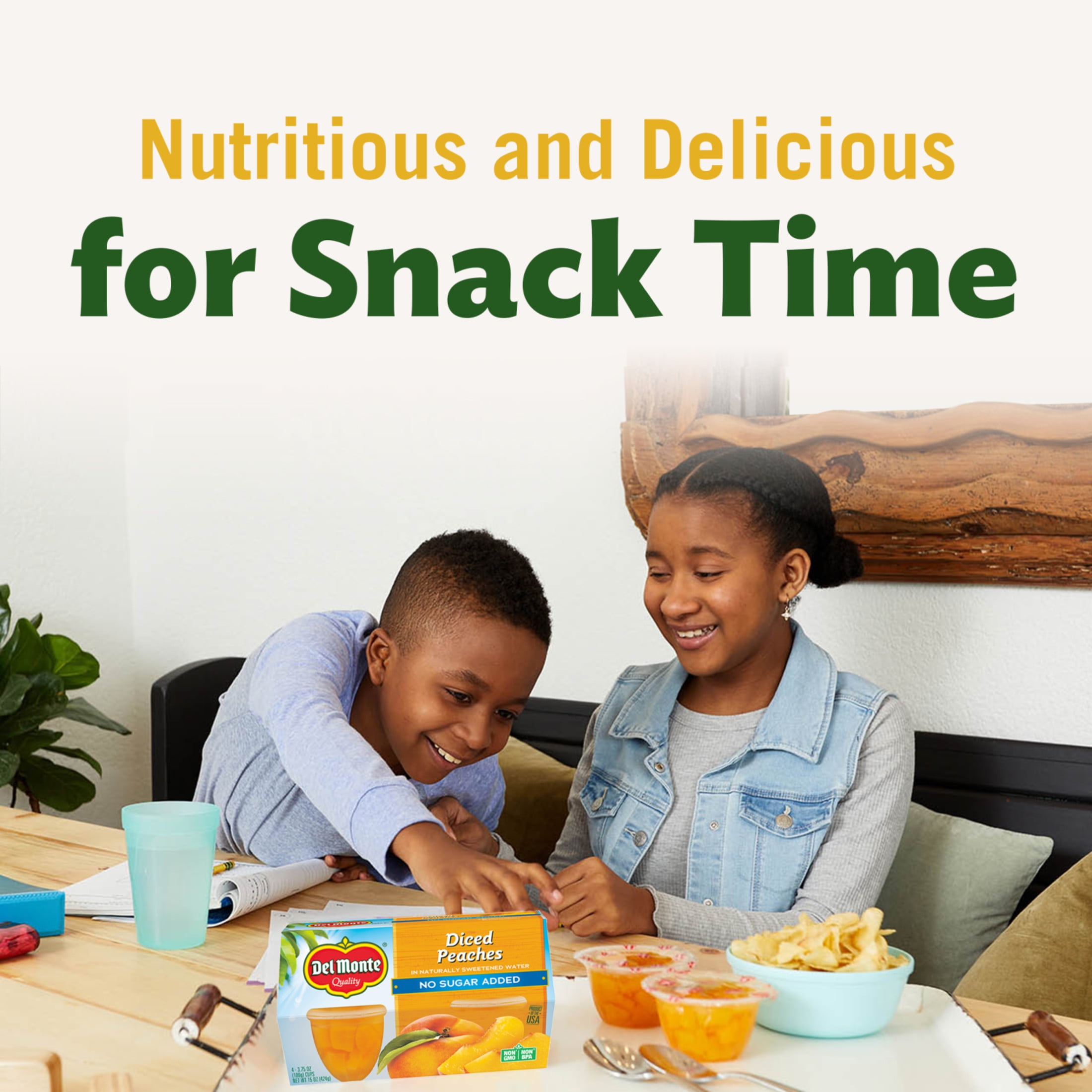 (2 pack) Del Monte No Sugar Added Diced Peaches Fruit Cup Snacks, 3.75 oz Cup (Pack of 4)
