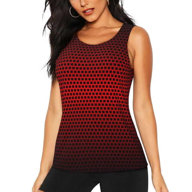 Fotbe Red Geometric Blusas Sin Mangas para Mujer – Estilo Casual, Corte Suelto, Slim-Fit, Cuello Redondo Deportivo, Tops de Verano para Gimnasio y Yoga-Large