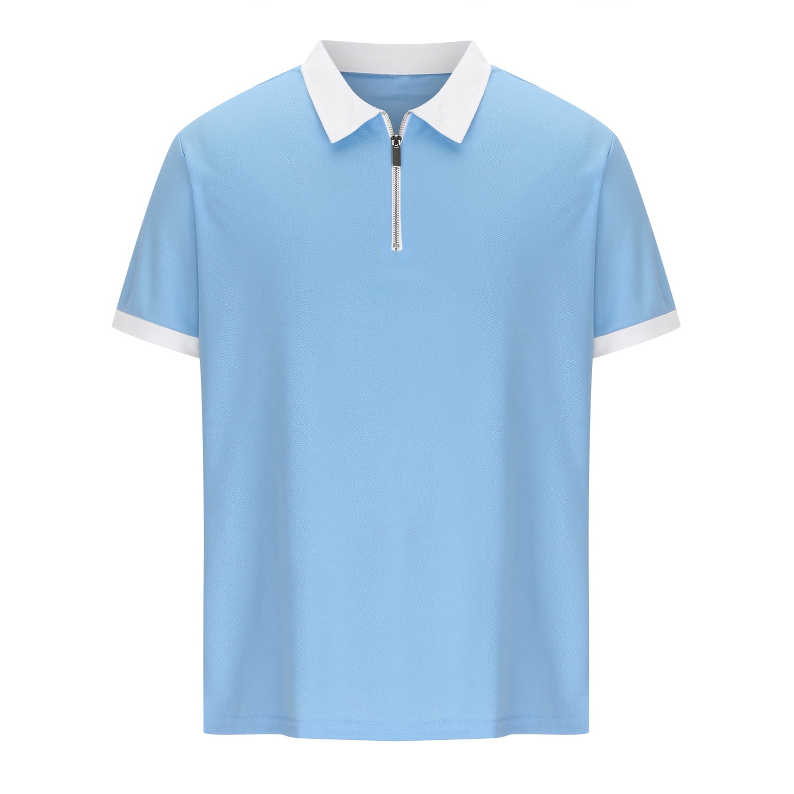 YYDGH Men\'s Zipper Polo Shirt Casual Knit Short Sleeve Polo T Shirt Classic  Fit Shirts Blue XXXL
