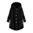 thumbnail image 2 of Dazajoo Holiday Sales Womens Winter Fleece Jackets Long Sleeve Padded Warm Sherpa Lined Coats Solid Color Plush Fluffy Outerwear with Pockets,Black,S, 2 of 7