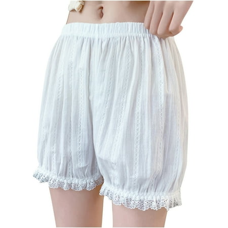 YYDGH Bloomers for Women Slip Shorts Loose Pettipants with Lace Trim Mid Thigh White L