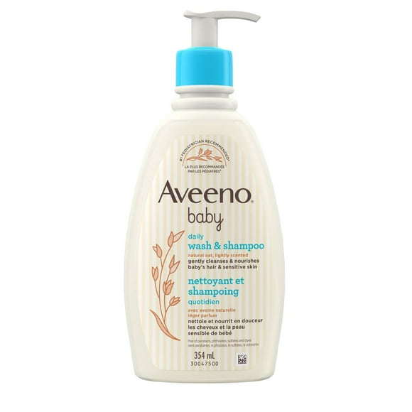 Aveeno Baby Nettoyant et shampoing quotidien pour cheveux et peau sensible de bébé - Avec avoine naturelle - Sans parabènes, ni phtalate, ni sulfates, ni colorants - 354 ml 354 ml, Léger parfum