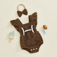 thumbnail image 2 of mgoYE Baby Girl Summer Clothes Newborn Outfit Football Season Ruffle Romper Infant Baby Dress Bow Headband Solid Cute Outfits Girls(Coffee,0-3 Months), 2 of 8