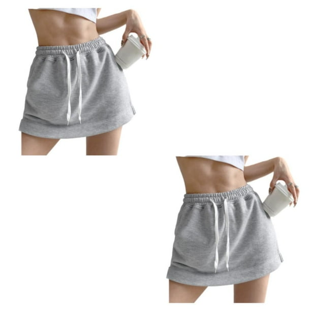 Pantalones cortos femeninos Qarigey Faldas Vestido Sólido Casual cordón Mini A-line Verano Estilo coreano color caramelo