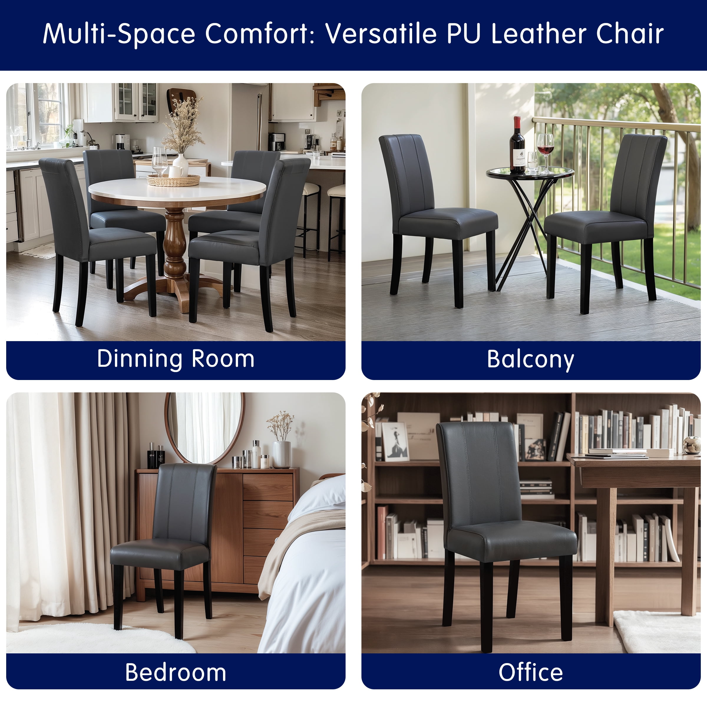 Subrtex Modern Faux Leather Dining Chairs Set of 2, Upholstered Parsons Chairs for Kitchen & Dining Room, Gray