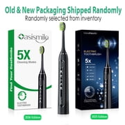 OasiSmile Sonic Electric Toothbrush for Adults and Teens, Travel Rechargeable 42000 VPM Power Tooth Brush with 5 Modes, 90 Days Battery Life, 6 Brush Heads, Black