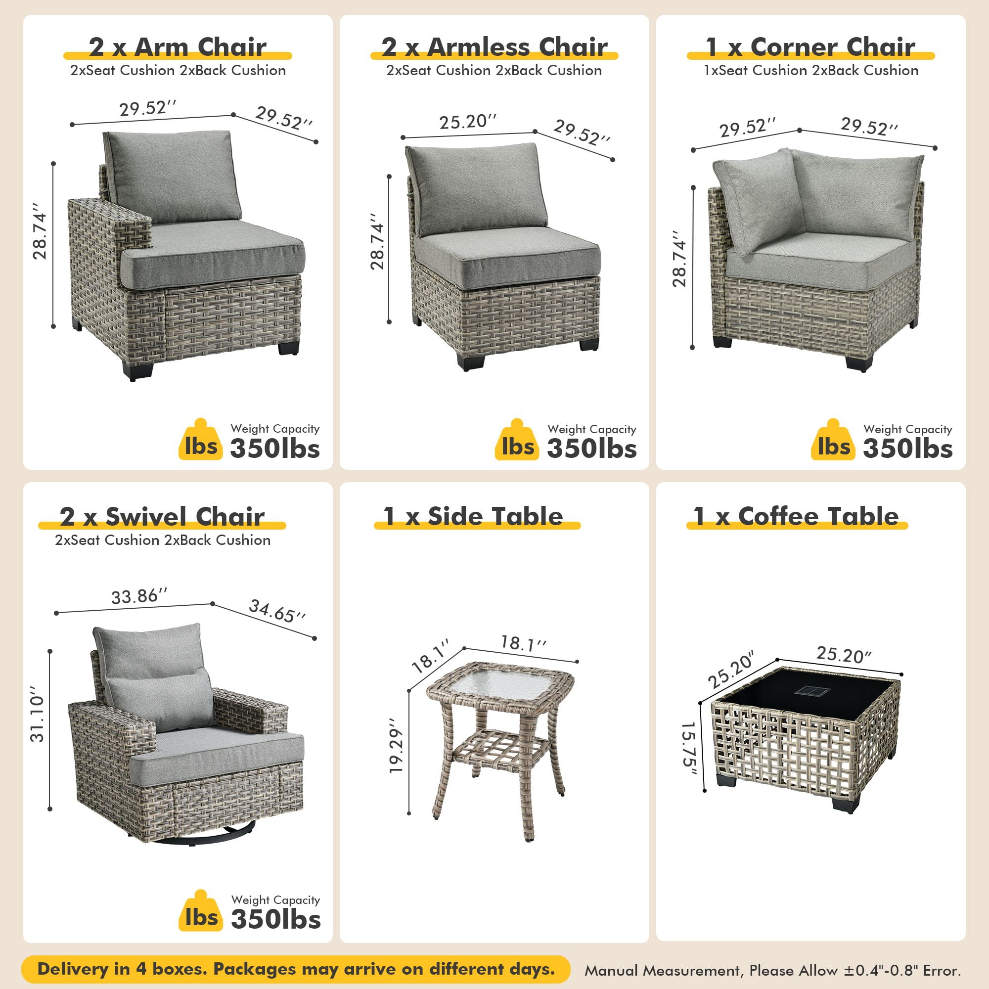 XIZZI Patio Furniture 9 Pieces All Weather Wicker Sectional Sofa Set Rattan Outdoor Conversation Set with Swivel Rocking Chairs for Garden, Dark Gray