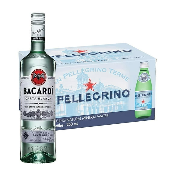 Pack 24 Agua San Pellegrino 250 ml y Ron Bacardi Carta Blanca Superior 980 ml