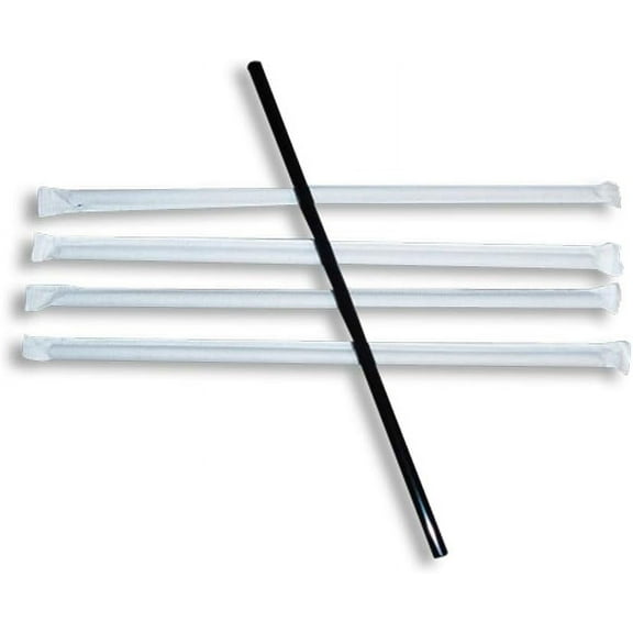 D&W Fine Pack DSJW10 PE 7.75 in. Wrapped Giant Straw, Black - Case of 5000