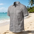thumbnail image 6 of Men's Cotton Linen Short Sleeve Shirts Loose Casual Lightweight Button Down Shirt Beach Vacation Summer Tops with Pocket Size S-4XL Gray, 6 of 6