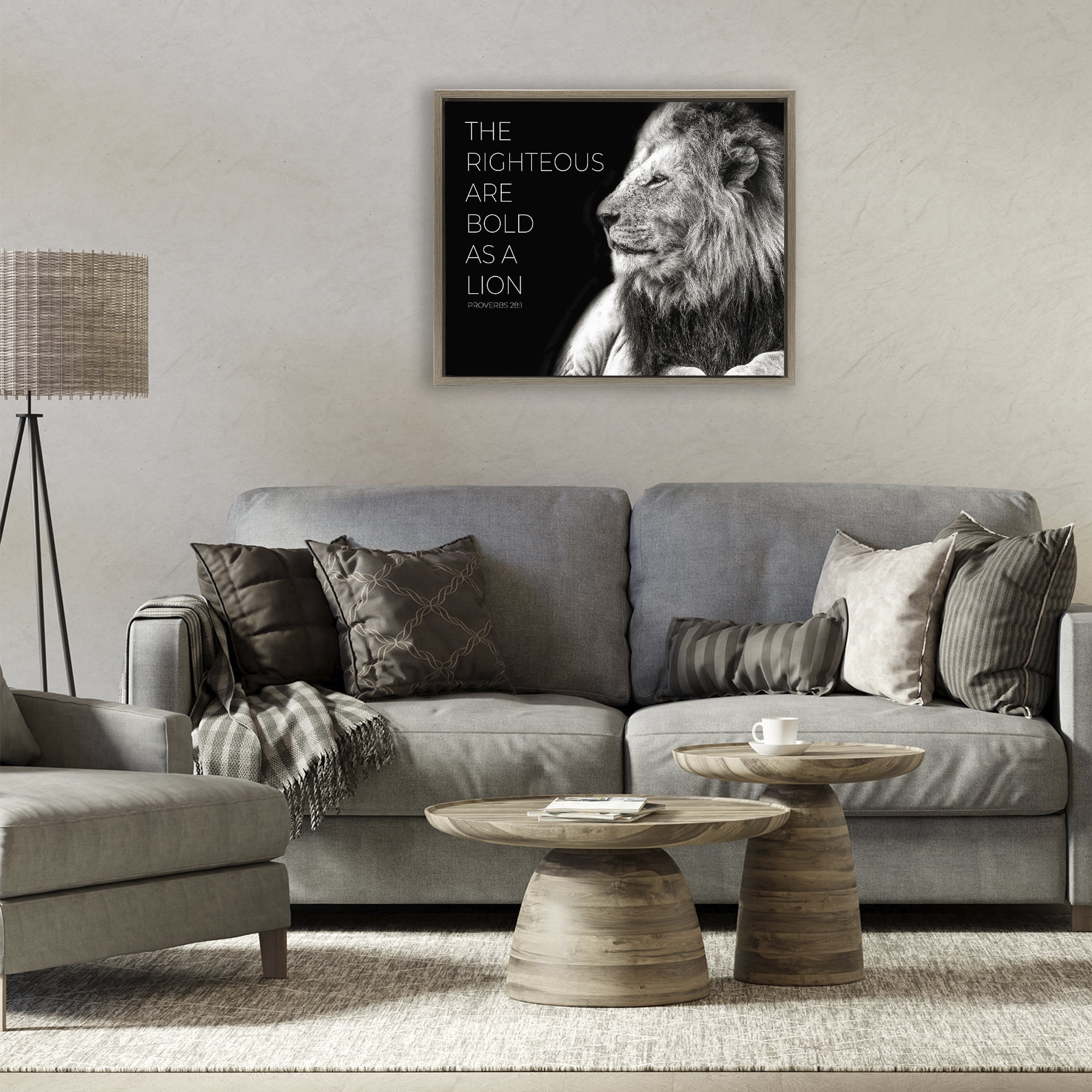 Stupell Industries The Righteous Bold As A Lion Brown Framed Floater Canvas Wall Art, design by Shelley Lake