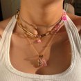 thumbnail image 2 of Collar con cuentas de flor de oso de goma rosa para mujer, Gargantilla de perlas asimétrica de mal de ojo, collares multicapa bohemios, joyería de fiesta Y2K Tan Jianjun unisex, 2 of 2