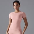 thumbnail image 2 of Camiseta deportiva para correr para mujer, de verano, de manga corta, cuello redondo, transpirable, elástica, para gimnasio, yoga, ajustada, para fitness, camiseta activa, 2 of 5