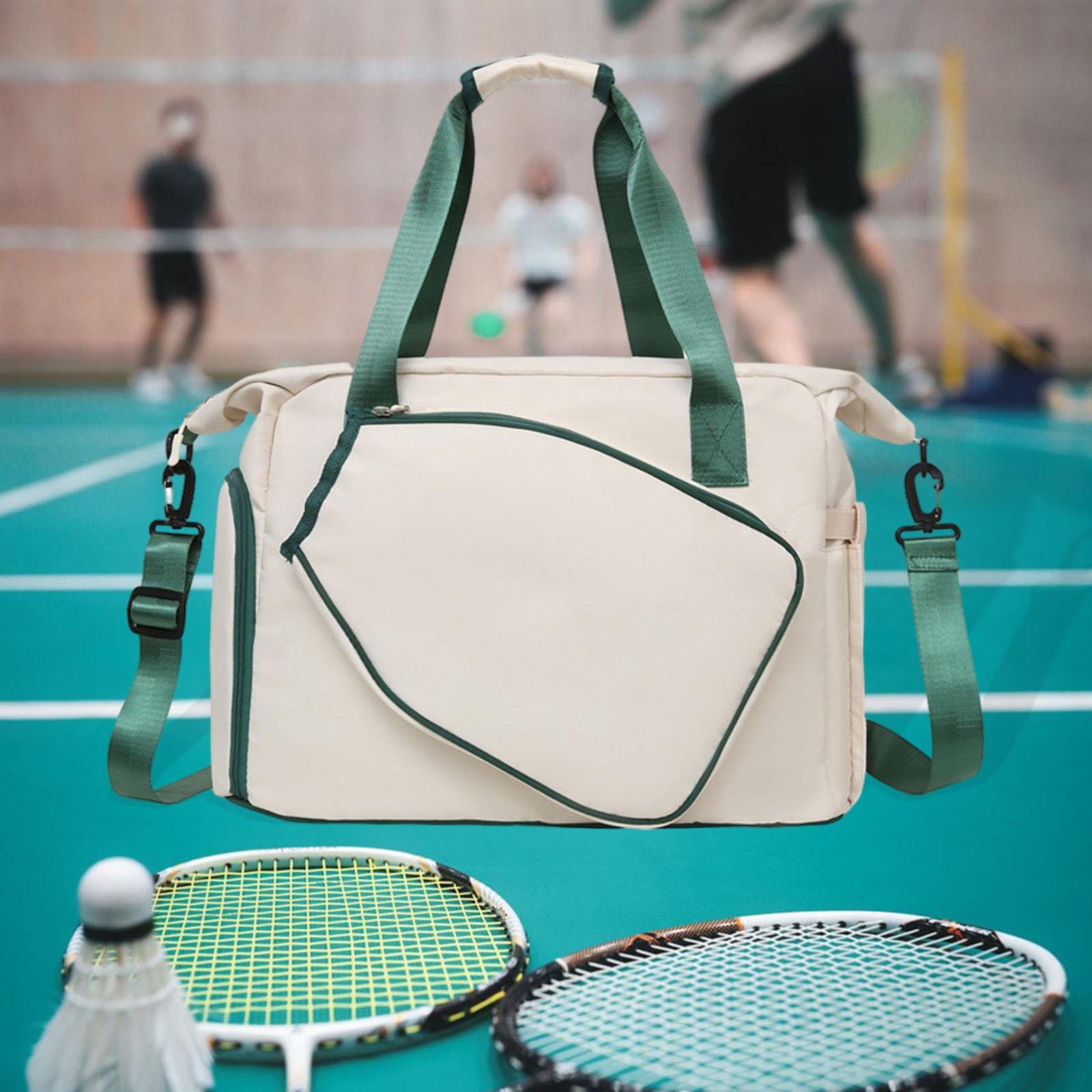 funtasica Tennis Racket Bag with Shoe Compartment Multipurpose Large Capacity Waterproof Tote Badminton Racquet Bag with Paddle Holder Beige