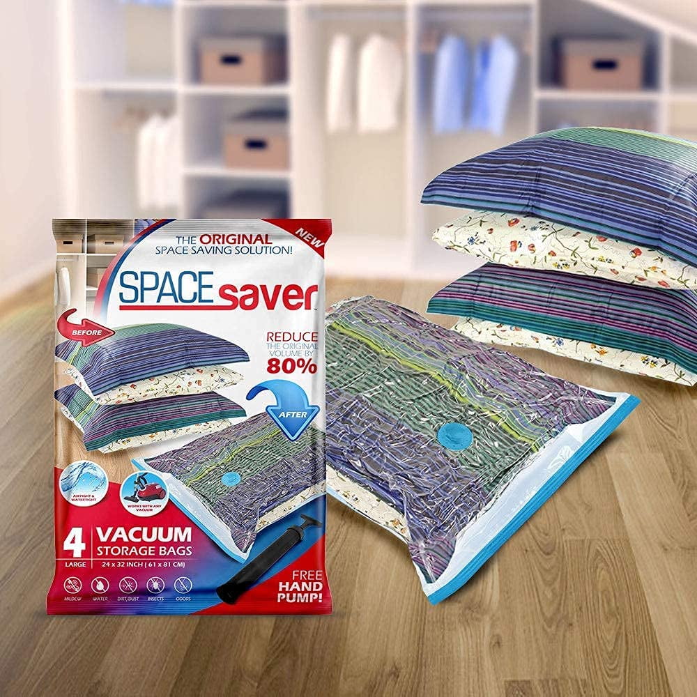 Spacesaver Premium Vacuum Storage Bags - 80% More Storage! Hand-Pump for Travel! Double-Zip Seal and Triple Seal Turbo-Valve for Max Space Saving! (Large, 4 Pack)