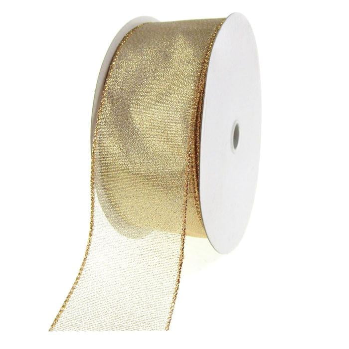 Christmas Wire Edged Gold And White Glitter Ribbon 1.5  inches Wide x 30ft