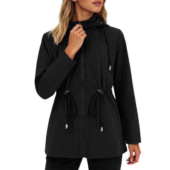 Casual Hooded Windbreaker Jacket for Everyday Wear and Travel Lightweight Outdoor Water- Soft Fabric Slim Fit Women's Bomber Jacket Casual Coat