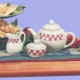 thumbnail image 2 of Stoneware Teapot 64oz White/Red Creamer/Sugar Dish Checker Renovators Supply, 2 of 3