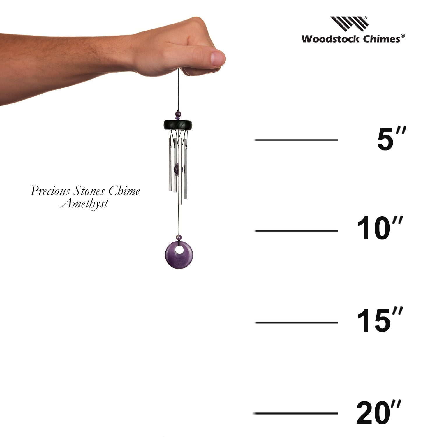 Woodstock Windchimes Precious Stones Chimes Amethyst, Wind Chimes For Outside, Wind Chimes For Garden, Patio, and Outdoor Décor, 12"L