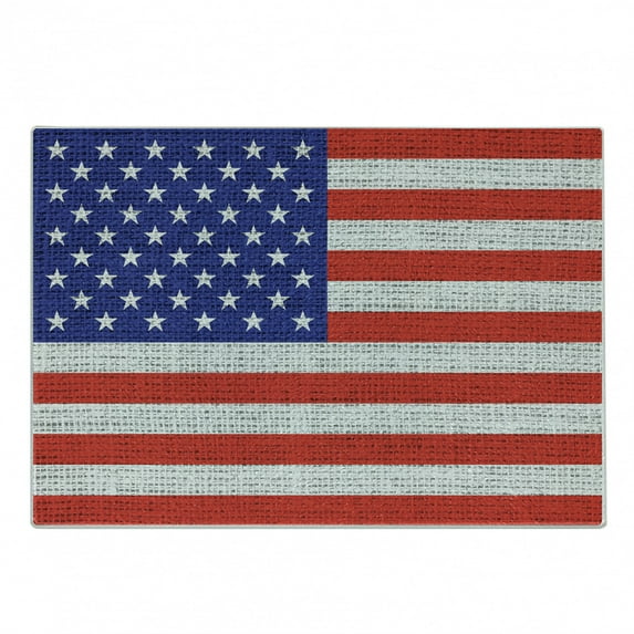 USA Cutting Board, Fourth of July Independence Day Burlap Looking Retro Vintage Country Pastel Color, Decorative Tempered Glass Cutting and Serving Board, Small Size, Blue Red White, by Ambesonne