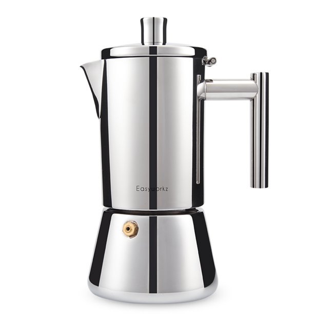 Easyworkz Diego Cafetera Italiana de Acero Inoxidable para Cocina de inducción,200 ml, 4 Tazas, Plata