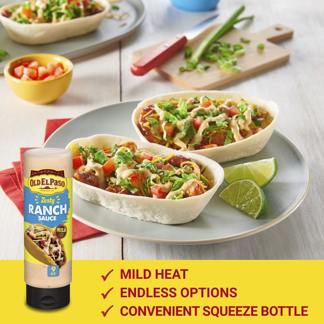 Old El Paso Taco Sauce, Zesty Ranch Sauce, Squeeze Plastic Bottle, 9 oz