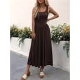 thumbnail image 2 of Women'S Summer Maxi Dress Sleeveless Square Neck Casual Beach Sundress with Pockets, Flowy Patchwork Coffee Color XL, 2 of 6
